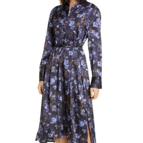 Vince Plumeria Blooms Long Sleeve Satin Maxi Dress - Picture 1 of 10